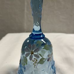  Ice Blue Glitter Floral Hand Painted Art Glass Collectible Fenton Bell