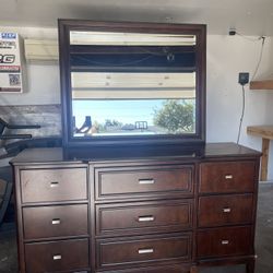 Dark Wood Dresser with Mirror – Excellent Condition