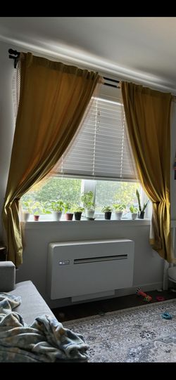 Yellow curtains, sheer curtains, double rod . 