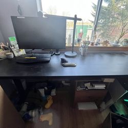 Black DESK // Black Ikea Desk Top With Custom Manual Sit-to-Stand Feet