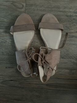 Nine West Taupe Lace-Up Suede Open-Toe Sandals