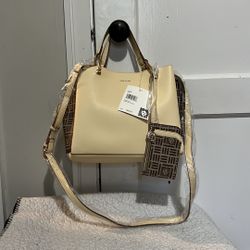 NWT Anne Klein Emma Satchel Yellow Brown Handbag