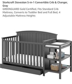 5 in 1 crib with changing table in grey