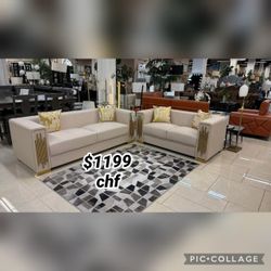 Beige modern 2 piece sofa and loveseat set  // January Sale !