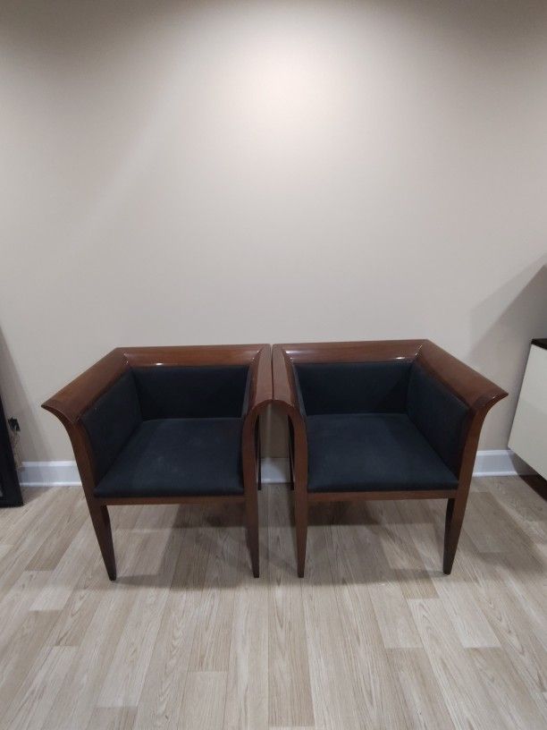 Elegant Wooden Armchairs With Blue Upholster
