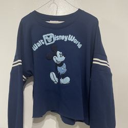 Disney Parks Walt Disney World Blue Mickey Crop Top Sweater Shirt Women's L