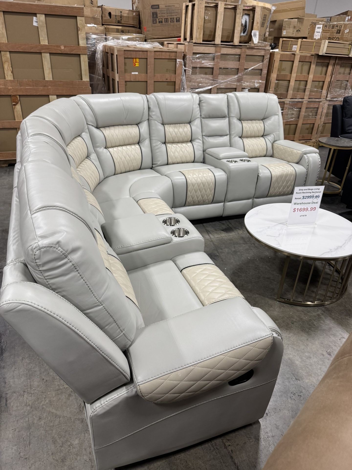 Grey and Beige Living Room Recliner Sectional (1/12) /...