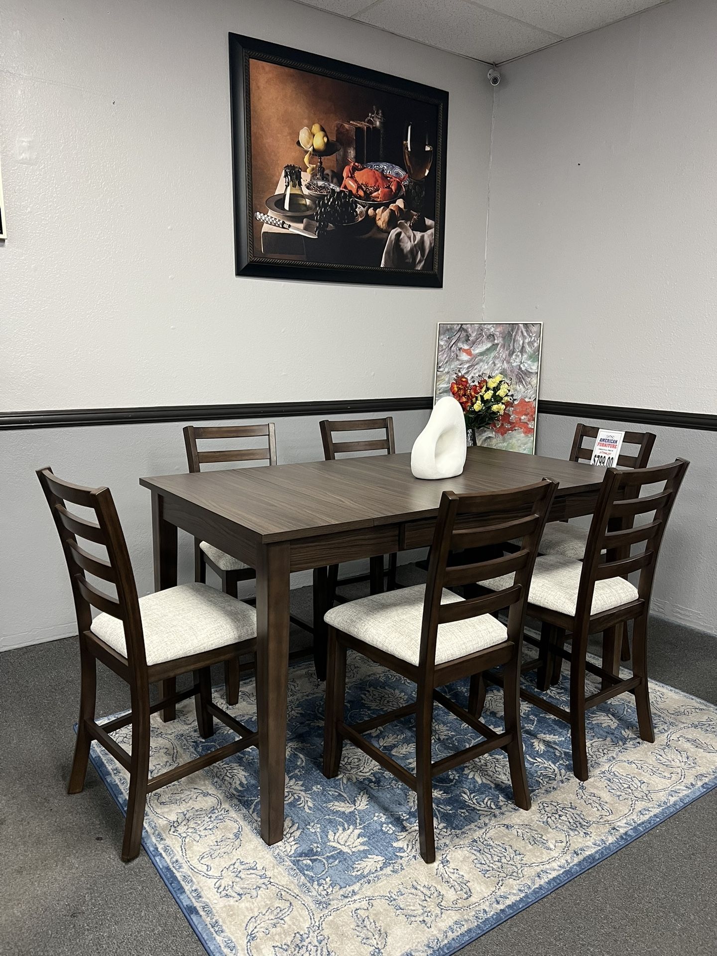 7PC Brown Counter Height Dining Set w/ Storage On The Sides