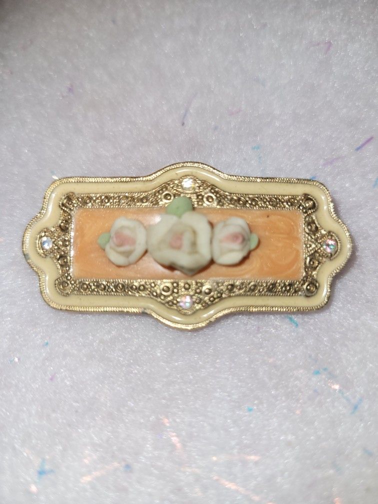 1970s 1928 Enamel Porcelain Pin Brooch