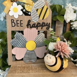 Boho BEE decor BEE happy hanging sign BEE planter vase