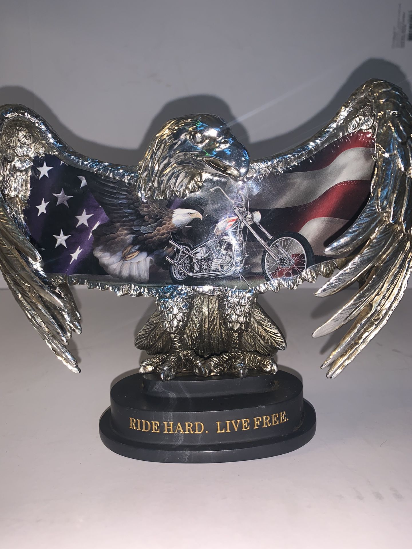 Ride hard live free American Eagle Desk statue