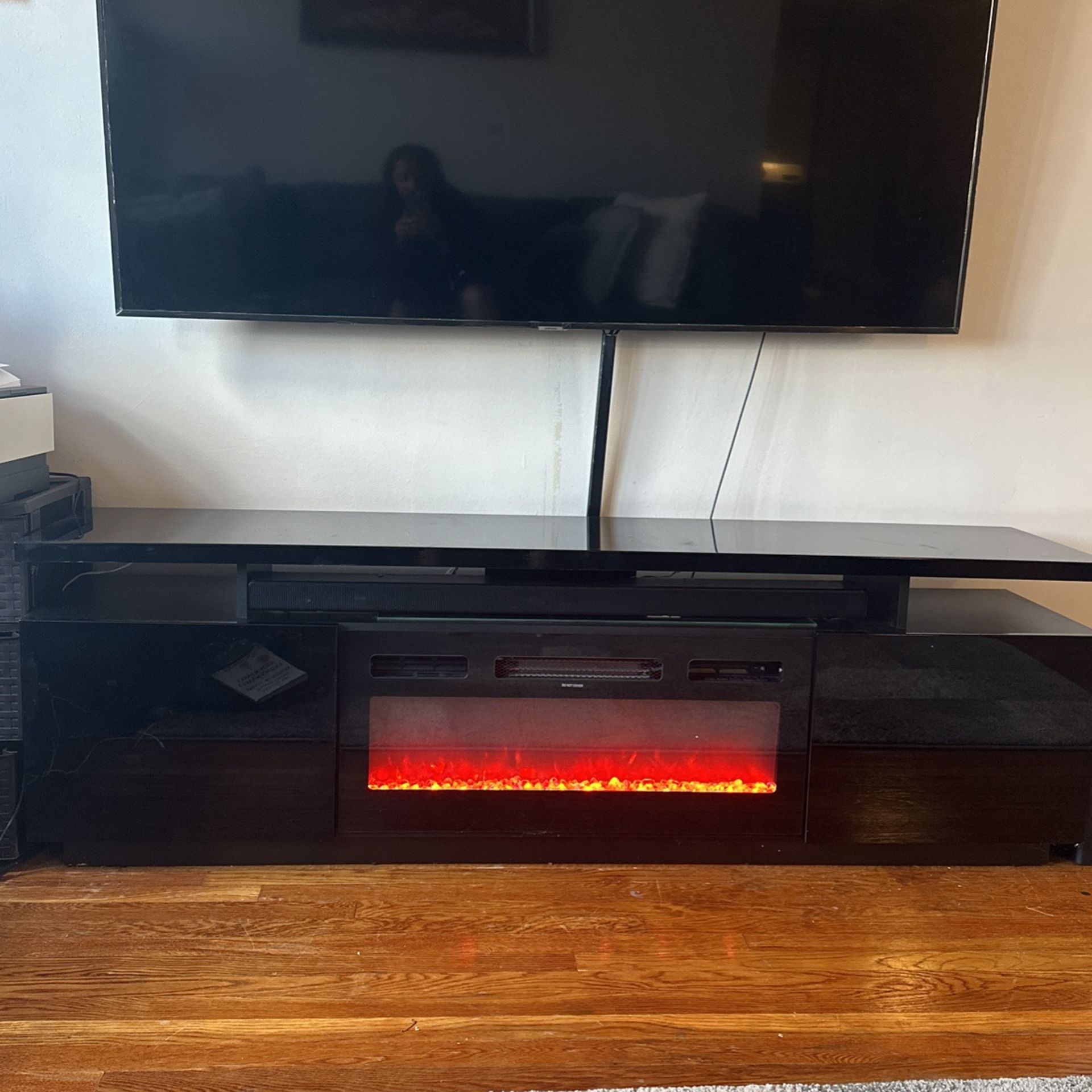 Black Electric Fire Place-Tv Stand W/ Storage