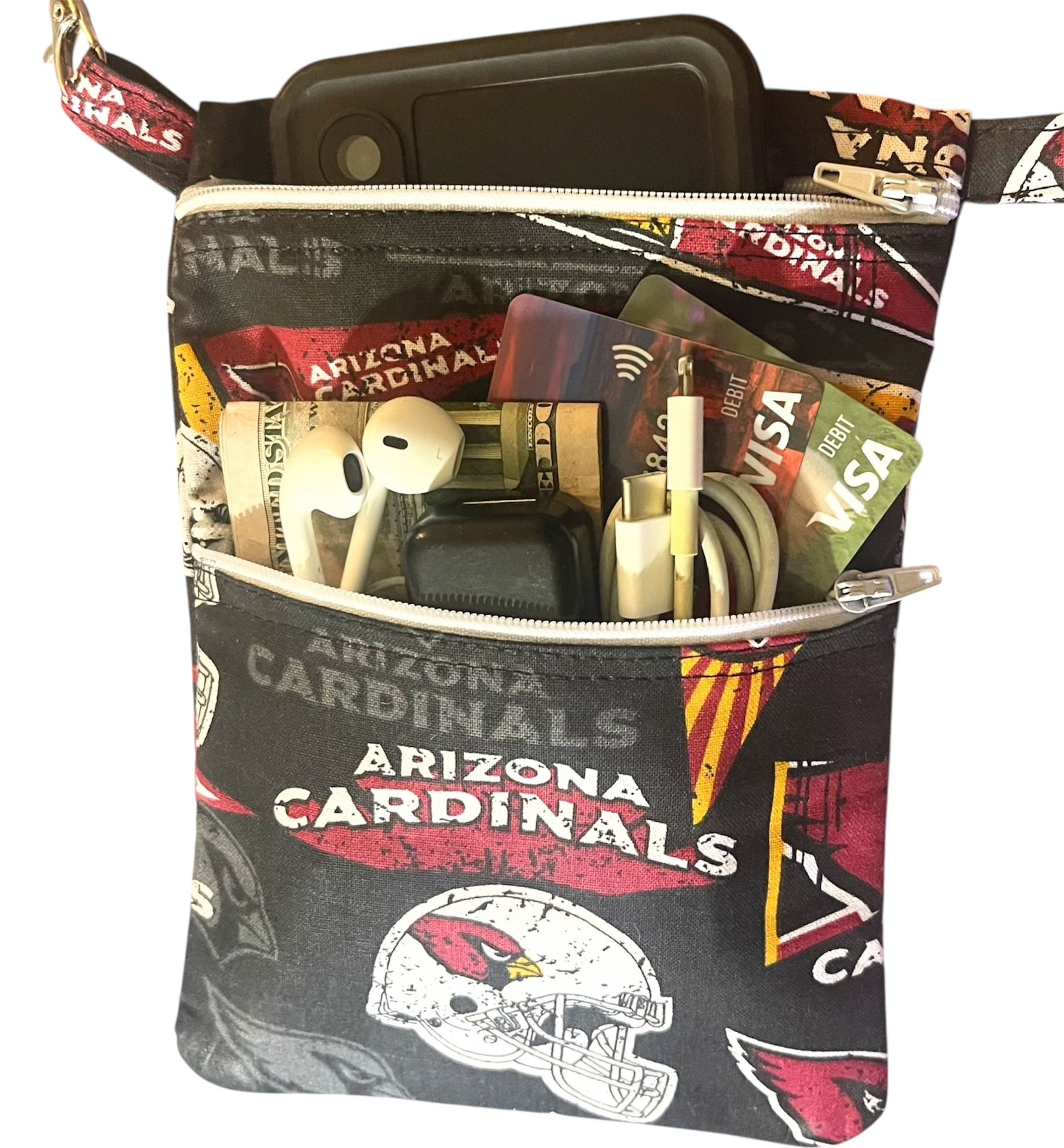 Handmade Arizona Cardenales fabric Cross-body Cell Phone Shoulder Bag Pouch Small