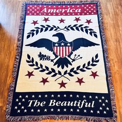 America The Beautiful Afghan Blanket Cotton 50”x65” Made In USA Riddle & Cockrell