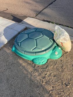 Turtle covered sand box with free 20lb bag of clean sand from Home Depot.