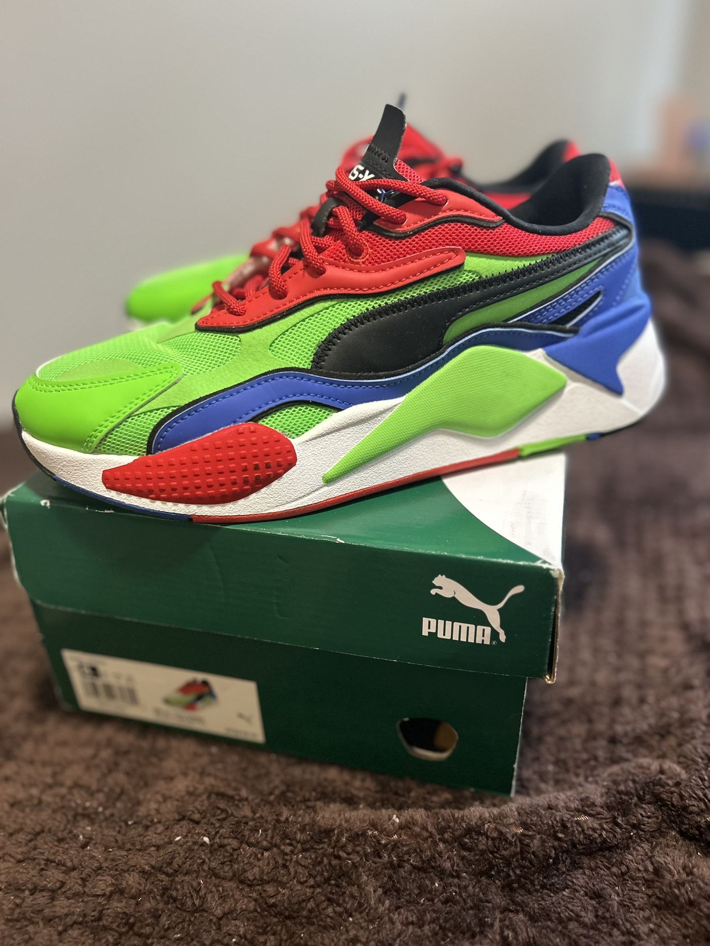 Puma Green and Red Sneakers with Mesh Upper and Chunky Midsoles