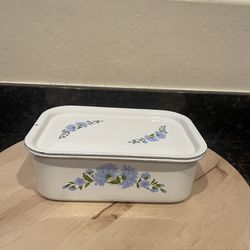 White Enamel Box with lid and blue cornflowers