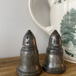1950s Vintage Pewter Salt And Pepper Shakers 