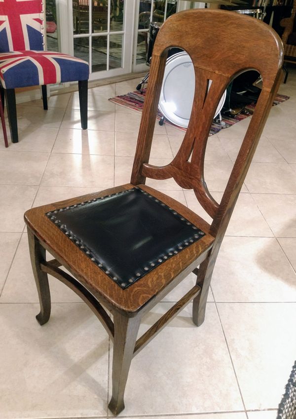 3 Quarter Sawn Tiger Oak And Leather Studded Dining Chairs For