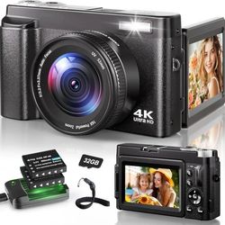 4K Digital Cameras for Photography - Autofocus 48MP Vlogging Camera for YouTube with Dual-Lens