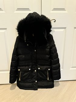 Michael Kors Black Quilted Puffer Jacket Small, Down Filled Hood jacket, winter jacket womens, women’s puffer jacket, women’s faux fur jacket, small
