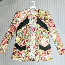 Vintage Just Choon Floral Jacket Blazer 90% Acetate 10% Nylon Women 