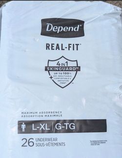 New Depends Real Fit Incontinence Underwear for Men, Max Absorbency 26 Pair Disposable large / x large men's