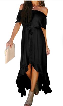 Women's Off Shoulder Short Sleeve Maxi Dress High Low - Black color - Size S/M