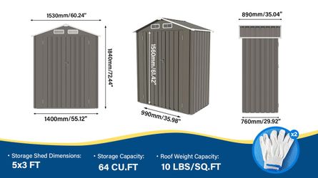 5X3 FT Metal Outdoor Storage Shed, Tool Shed with Peaked Roof Waterproof, Lockable Door Compact Metal Tool Shed for Garden, Backyard, Patio, Sundries 