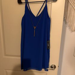 Brand New! Bright Blue Cocktail Dress With Chain