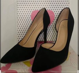 Black Suede Pointed-Toe Stiletto Heels