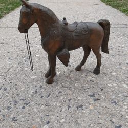 Vintage metal horse and black frame gold gilded bevelled mirror