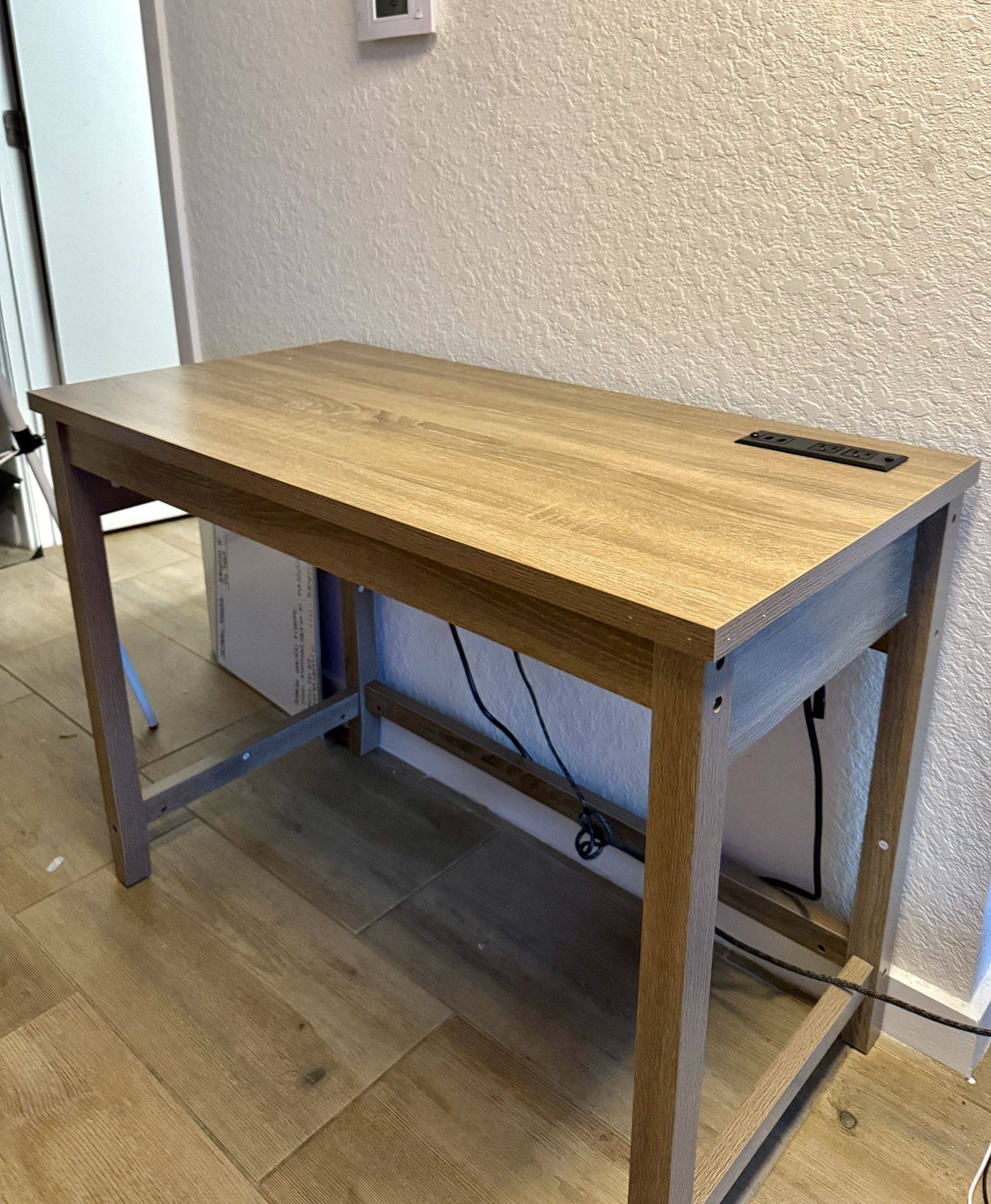 Compact Ash Gray Desk with Outlet – Like New