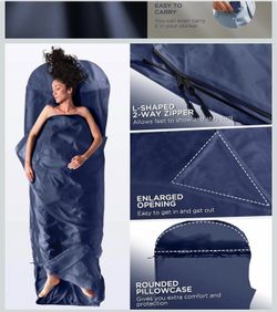 Ultralight Sleeping Bag Liner - 5.3 oz Washable Adult Sleep Sack & Travel Sheets, Self Tan Sleep Sack with Two-Way-Zipper, for Backpacking, Hotel,