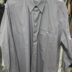 Canali Milano Men's Blue Cotton Dress Shirt 17 34/35 Long Sleeve Collared