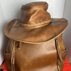 Vintage S-ZONE Women's Leather Backpack & Genuine Leather Hat  (size L)