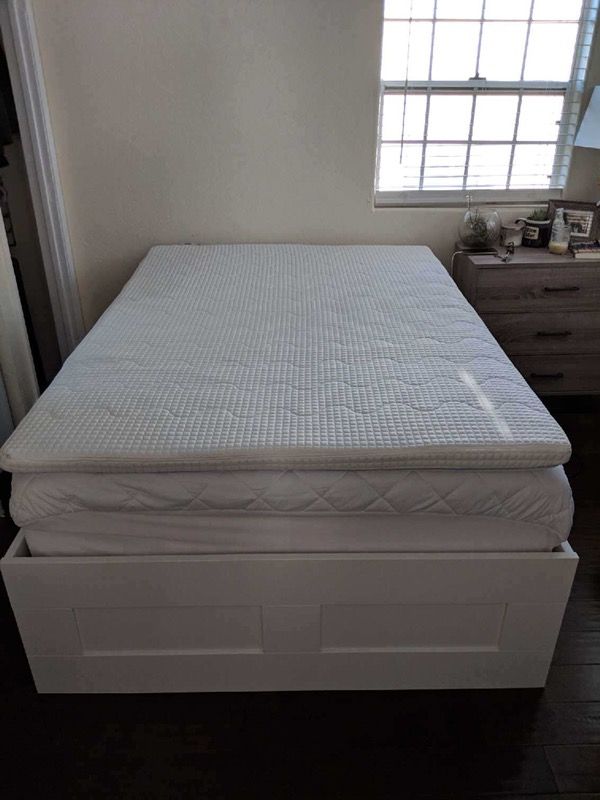 IKEA full size Brimnes bed with storage, mattress & pillow top- like new