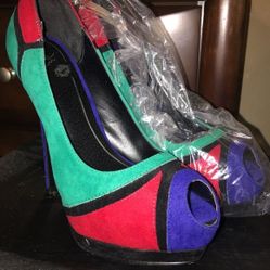 Multi color high heels size 6