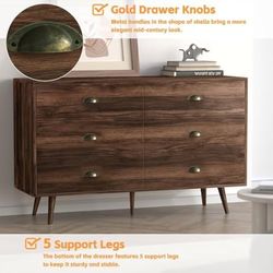 FH0006WLN-A 6 Drawer Dresser for Bedroom Walnut Wood Dressers with Golden  Handles Mid Century Modern Dresser for Bedroom Hallway Entryway for Sale in  Bloomington, CA - OfferUp
