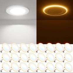FREELICHT 24 Pack 4 Inch LED Can Lights with Night Light, 5CCT Selectable Flat Retrofit 