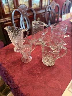 Vintage Clear Pressed Glass Pitchers and Creamer Set