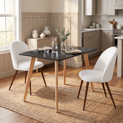 Homy Casa ROOKIE + HAVEN Beige 3PC 43.3" Black Dining Set with 2 Beige Chairs for Kitchen & Dining Room Open Box