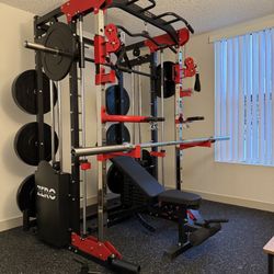 Smith Machine 200 | Adjustable Bench | 245lb Cast Iron Olympic Weights | 7ft Olympic Bar | Fitness | Gym Equipment | FREE DELIVERY/INSTALLATION 🚚 🛠️
