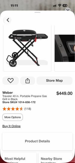 Weber Traveler 40 in. Portable Propane Gas Grill in Black