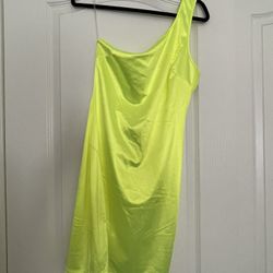 One Arm Strap Neon Yellow Mini Dress