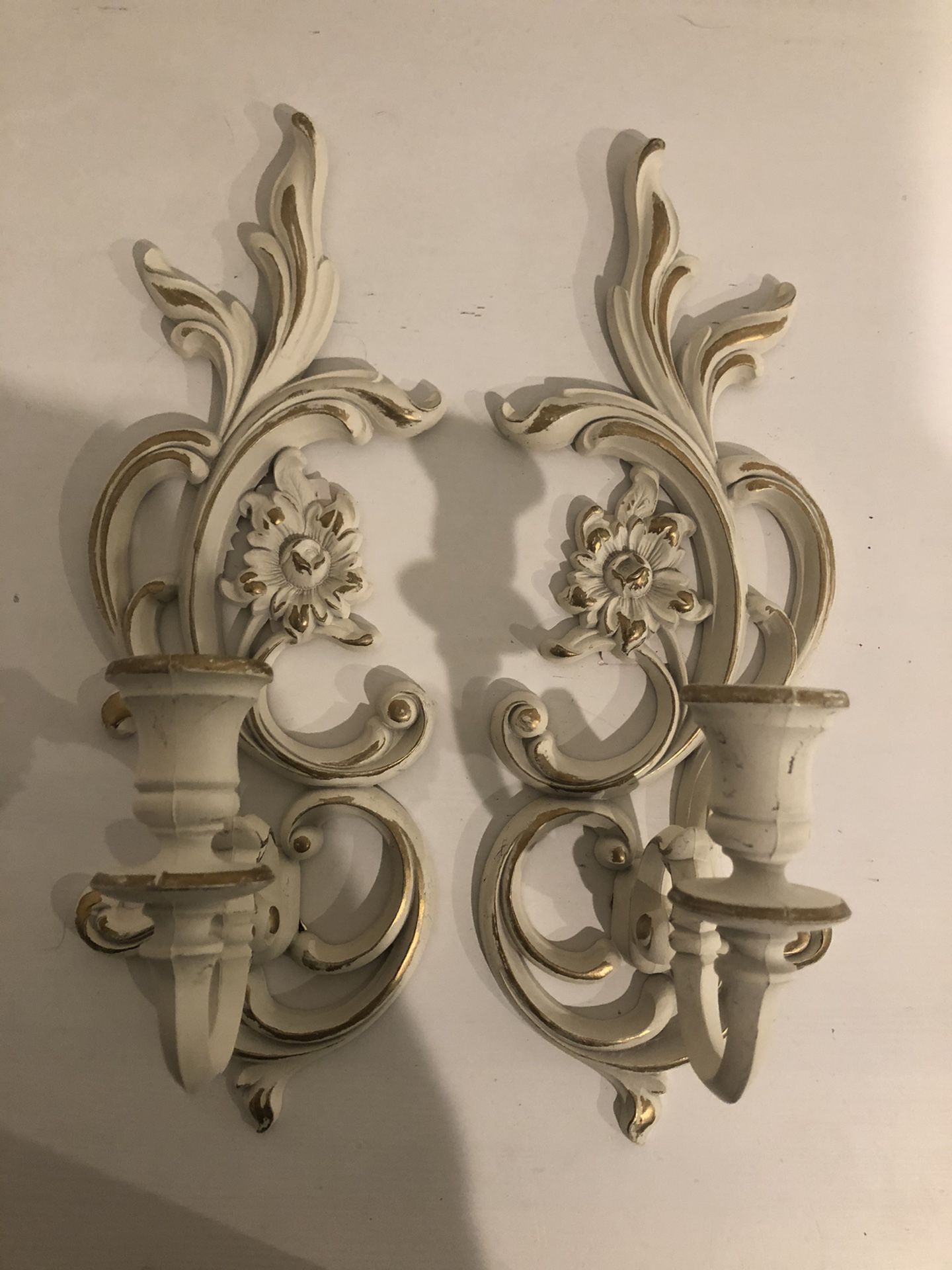 Vintage syroco wood sconces candle holders wall decor shabby chic French provincial