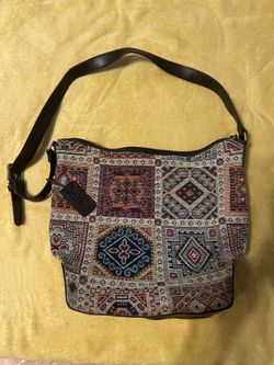Relic Geometric Multicolor Shoulder Bag with Leather Strap and Zip Closure