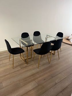 Large Black Gold Rectangle Dining Table Set for 6