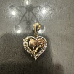 Solid 14k Tri-Color Gold Heart Shape Pendant Flowers Stones Beautiful