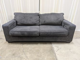 Grey Upholstered Couch with Square Arms